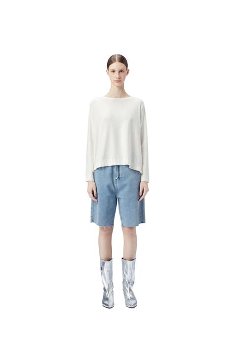 Boatneck Cotton Silk Cashmere Blend Sweater