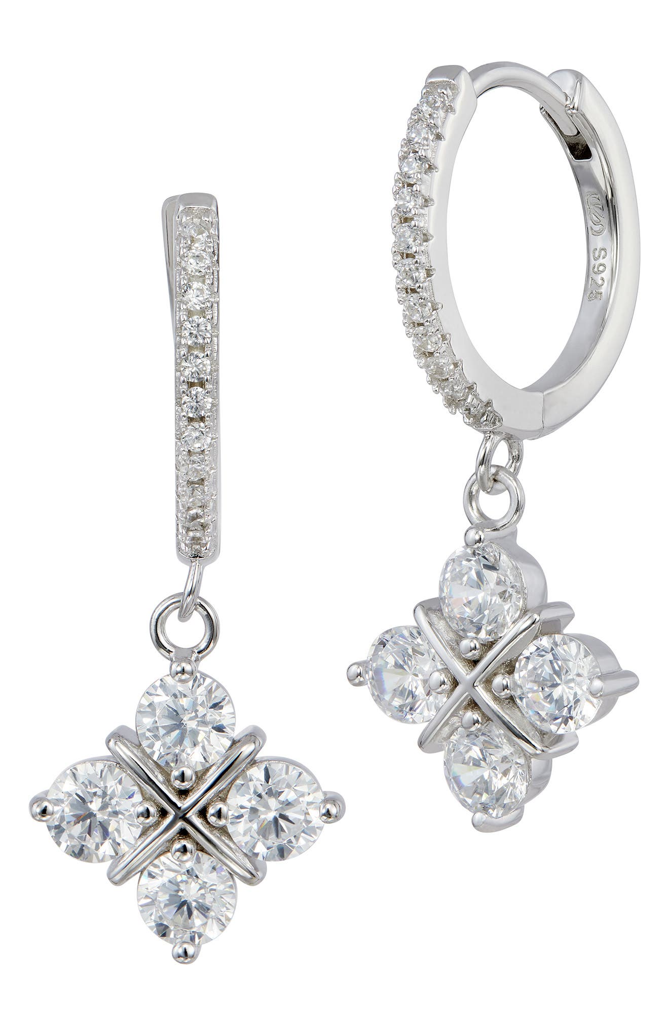 SAVVY CIE JEWELS Cubic Zirconia Grid Drop Hoop Earrings
