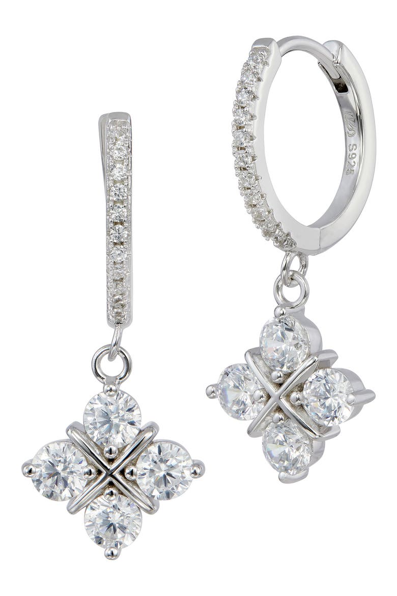 Cubic Zirconia Grid Drop Hoop Earrings, Main, color, WHITE