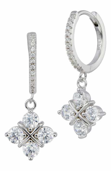 SAVVY CIE JEWELS Cubic Zirconia Grid Drop Hoop Earrings