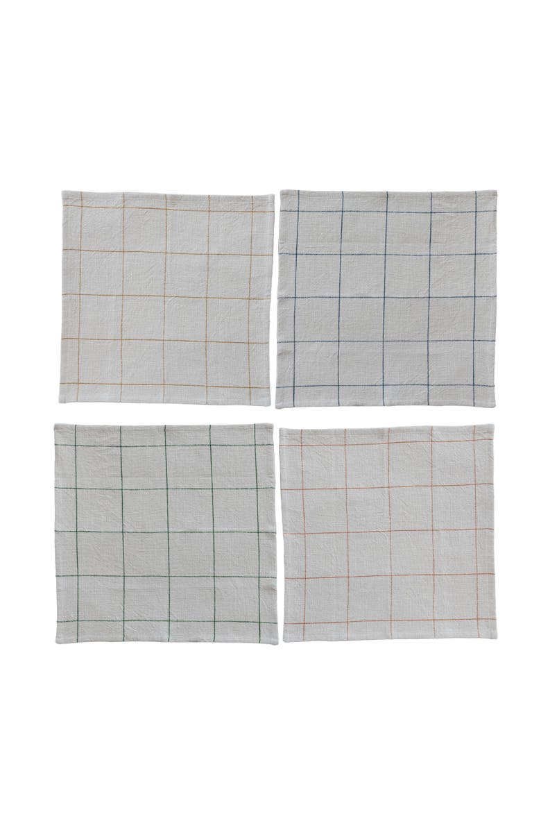Storied Home 4-Piece 18" Square Woven Cotton Napkins with Grid Pattern, 4 Colors, Main, color, Tan