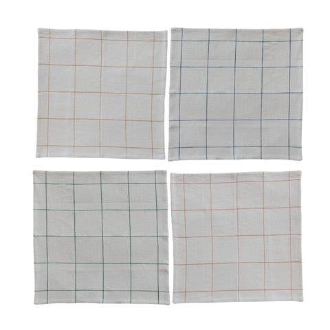 4-Piece 18" Square Woven Cotton Napkins with Grid Pattern, 4 Colors