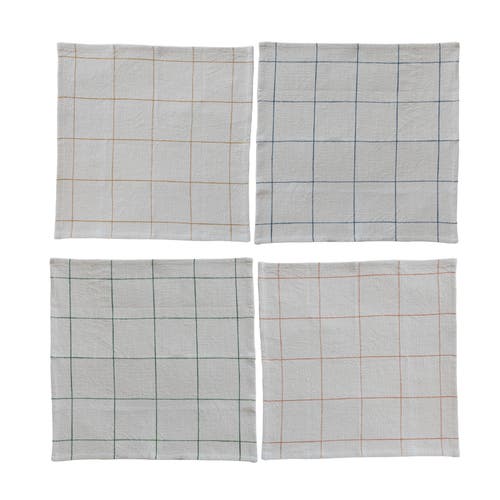 Storied Home 4-piece 18" Square Woven Cotton Napkins With Grid Pattern, 4 Colors In Gray