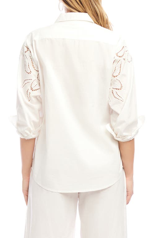 Karen Kane Floral Embroidered Eyelet Cotton Button-up Shirt