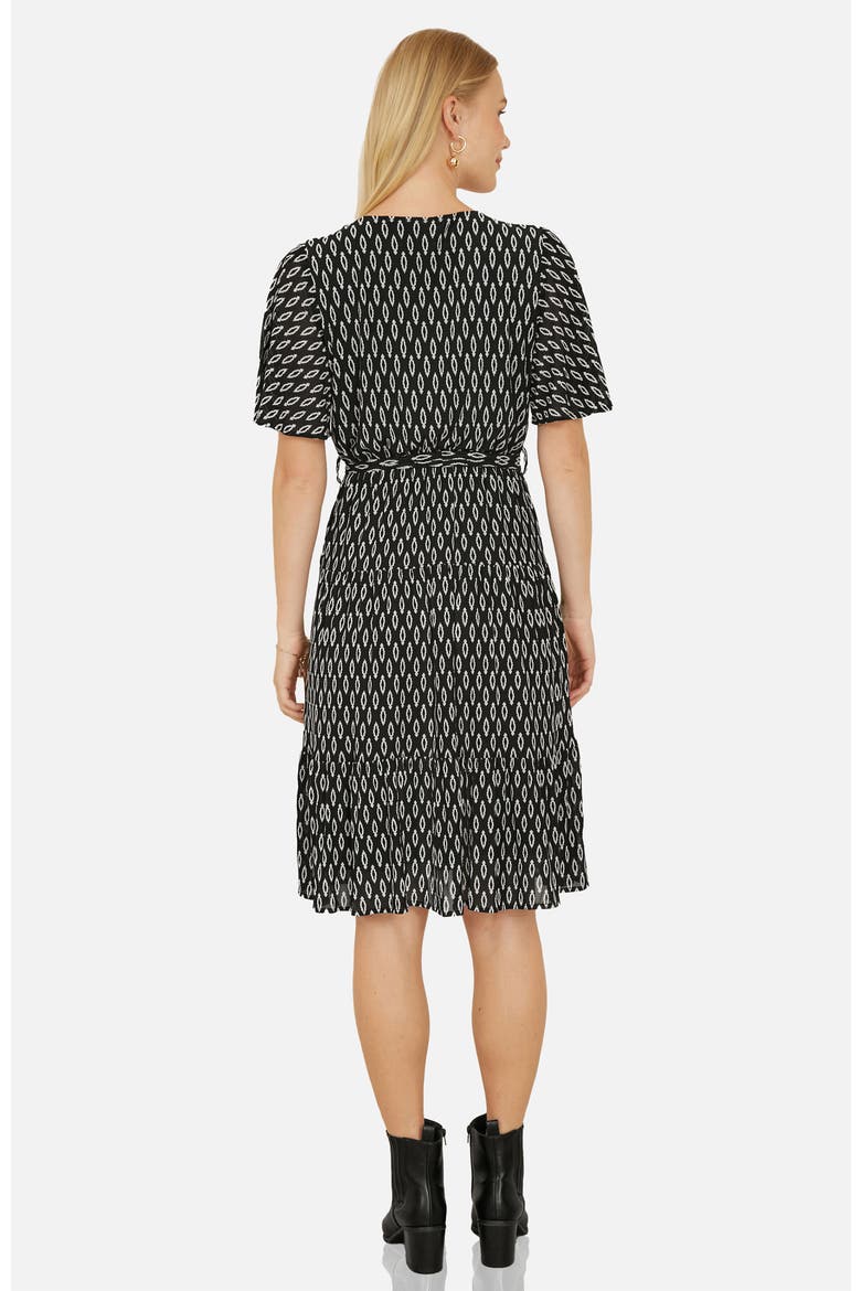 Short Sleeve Tie Waist Midi Skater Dress, Alternate, color, Black