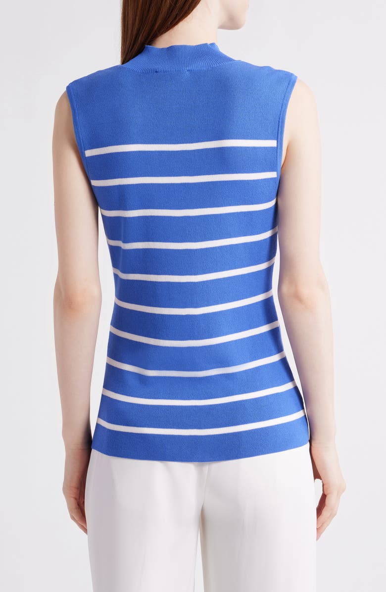 Tahari ASL Stripe Sleeveless Mock Neck Sweater, Alternate, color, Pacific Blue Ivory