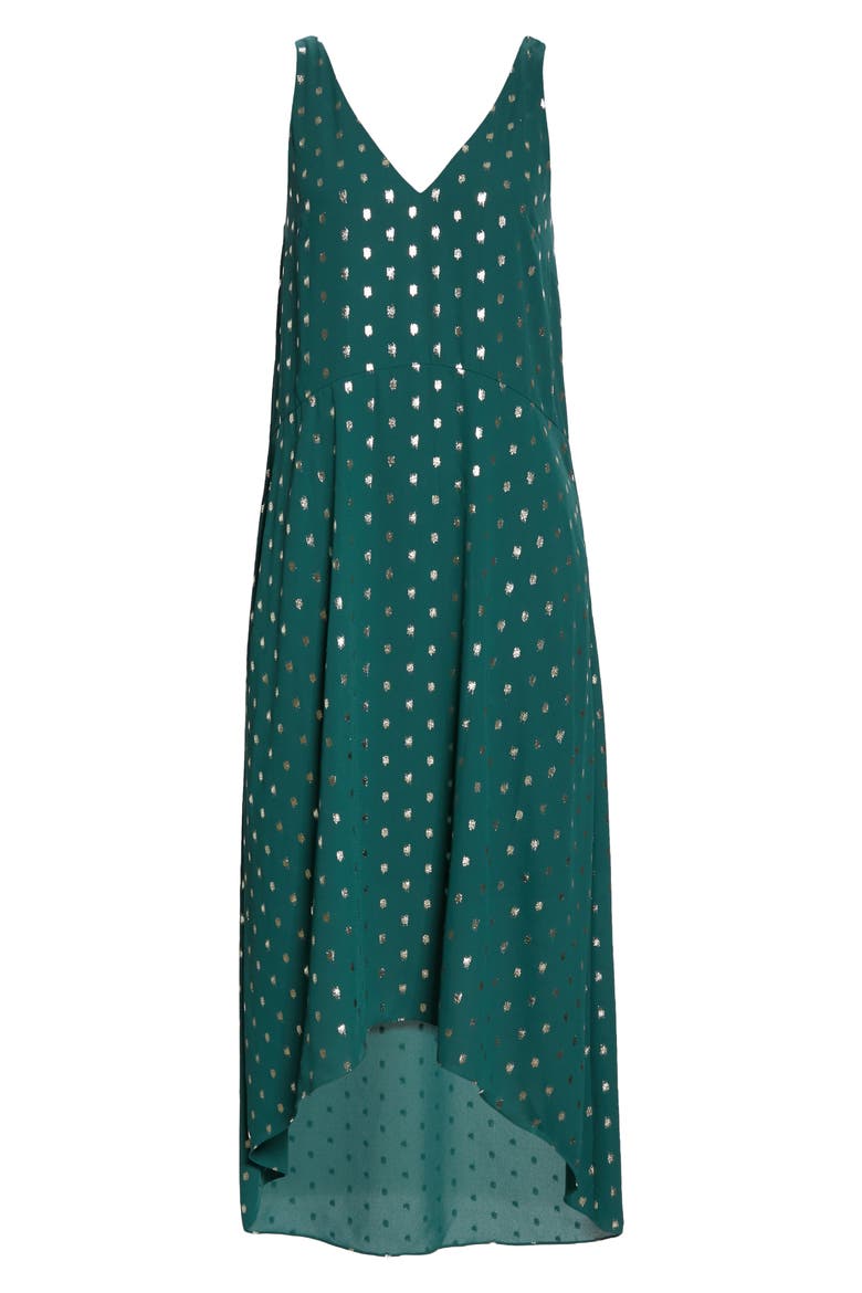 Cami Metallic Dot Sleeveless High/Low Shift Dress, Alternate, color, GREEN