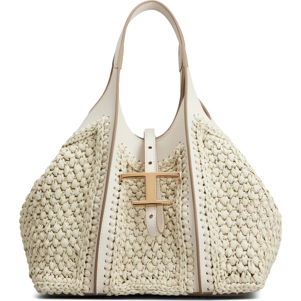 Tod's Mini T Timeless Crochet Raffia & Leather Shopping Bag