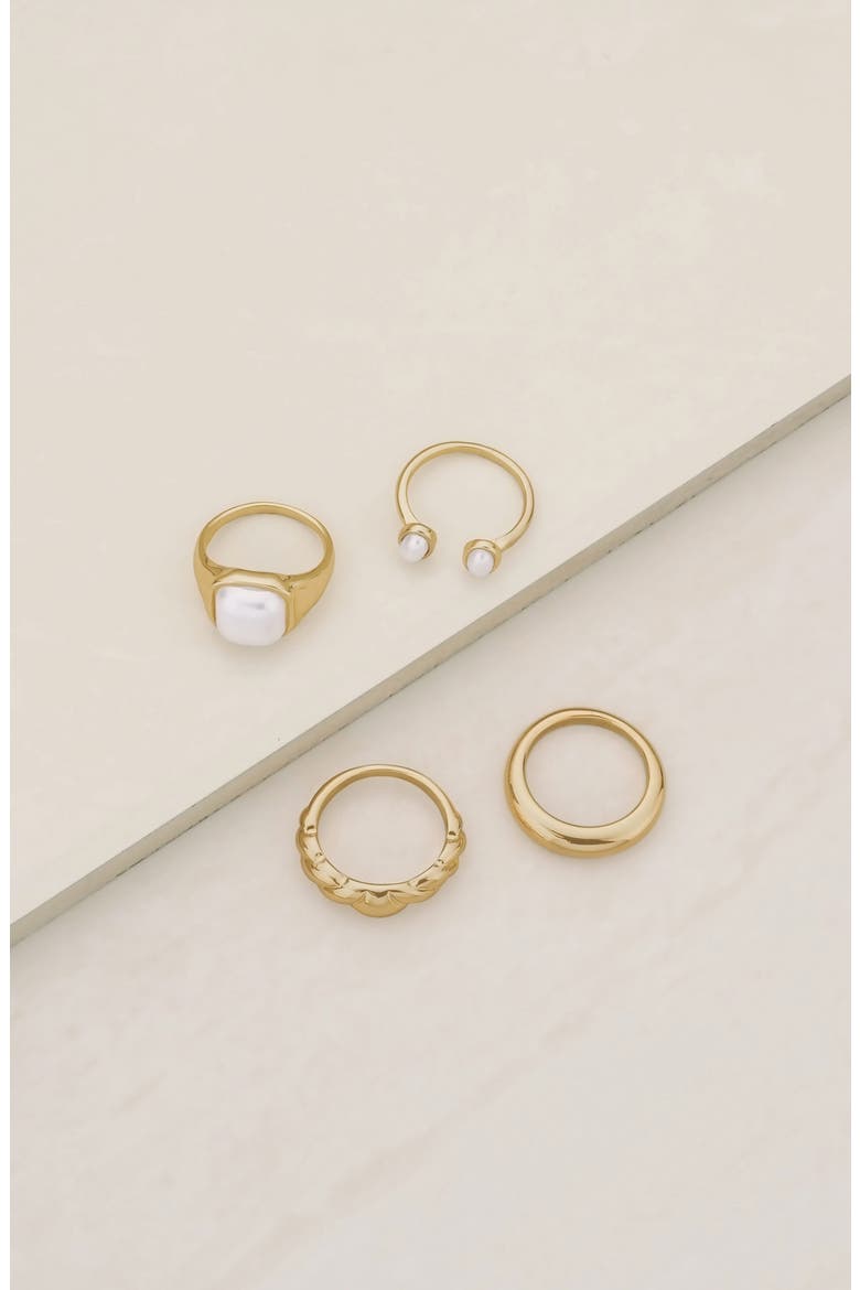 Set of 4 Ultimate Babe Ring Set, Alternate, color, GOLD/PEARL