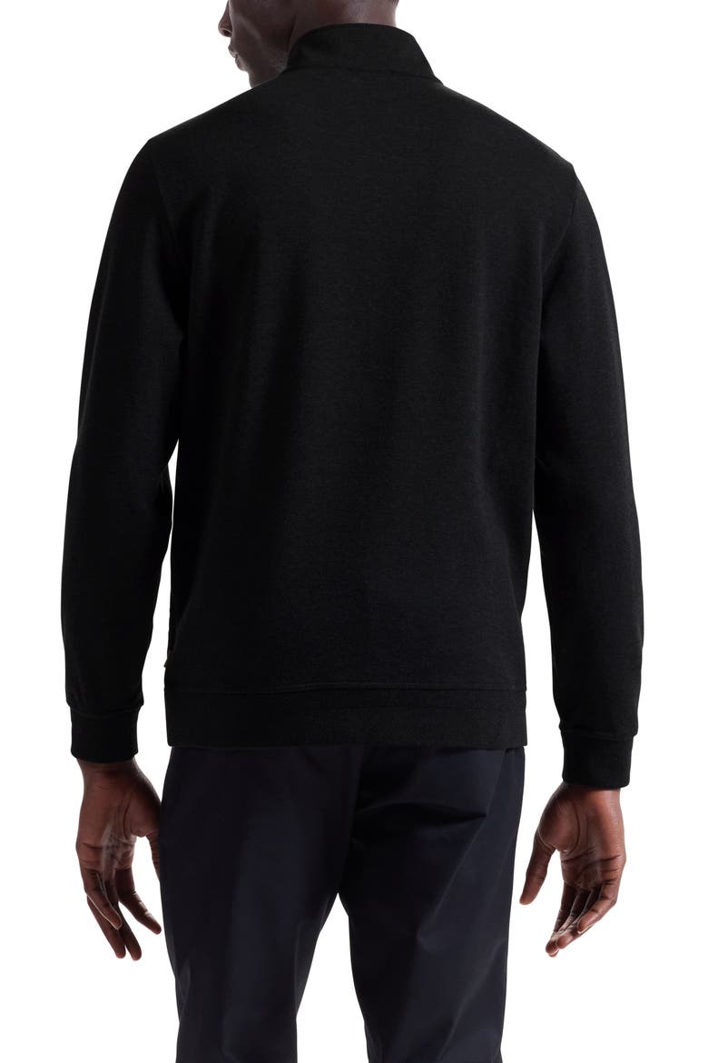 Chevron Quarter Zip Cotton Blend Pullover, Alternate, color, BLACK