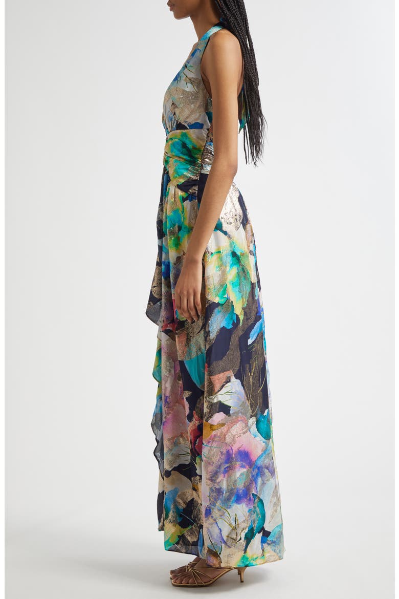 Stefanie Metallic Plunge Gown, Alternate, color, SPRING NAVY MARBLE
