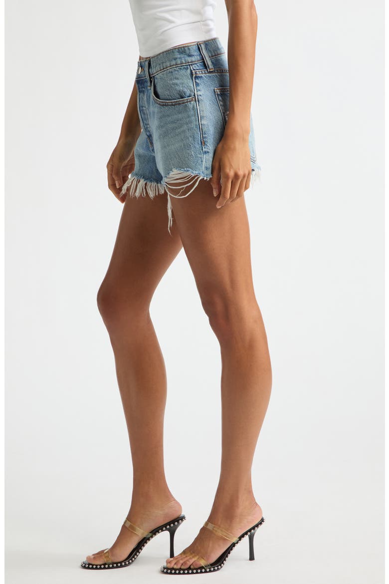 Hotfix Logo Relaxed Fit Cutoff Denim Shorts, Alternate, color, VINTAGE LIGHT INDIGO