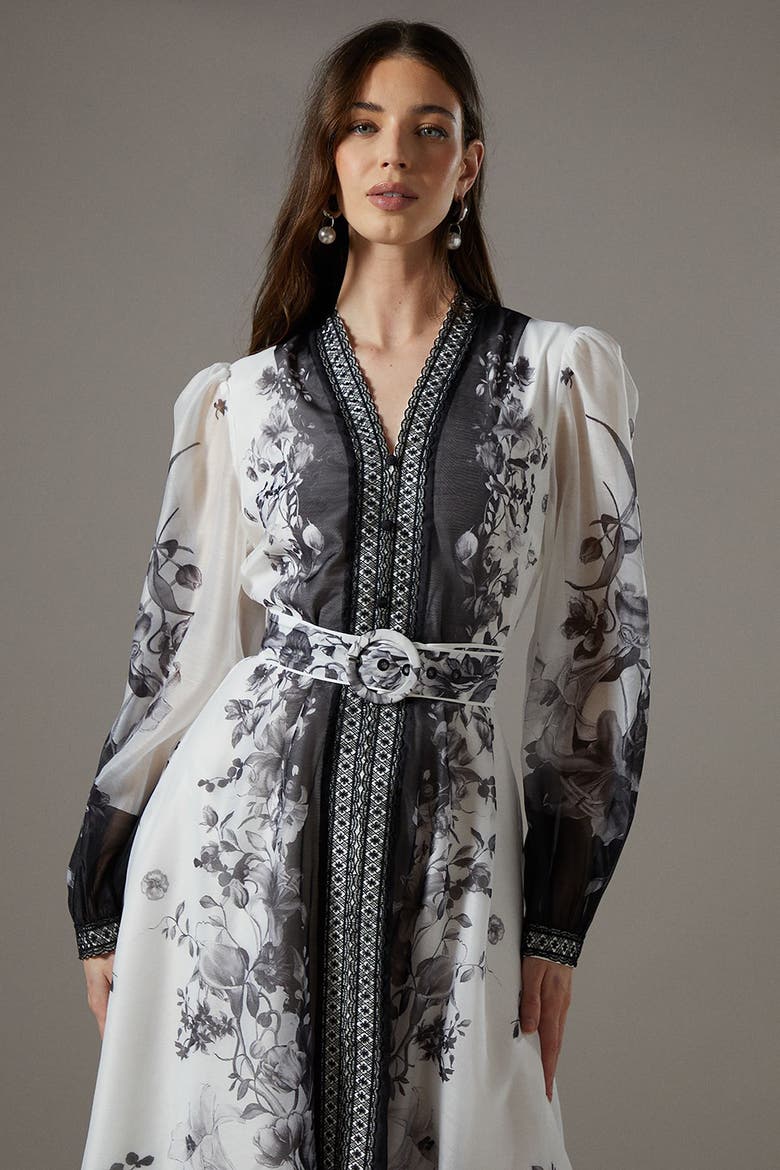 Printed Organza Shirt Dress, Alternate, color, Mono