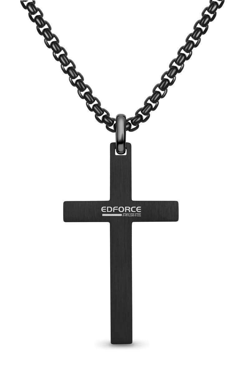Men's Cross Pendant Necklace, Alternate, color, BLACK