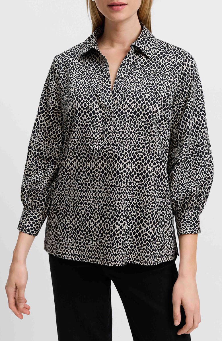 Foxcroft Frankie Abstract Print Cotton Sateen Popover Top, Main, color, 