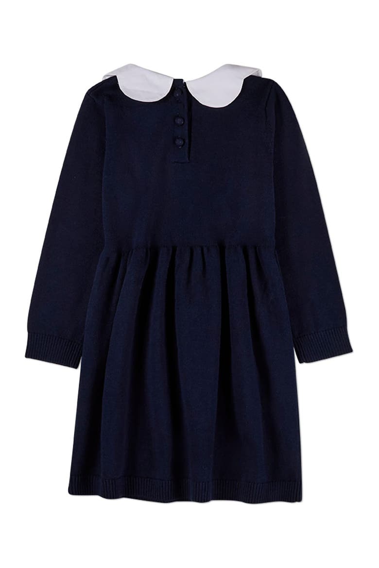 Midi Dress with Scalloped Pop Collar and Bow Accents, Alternate, color, Navy-White