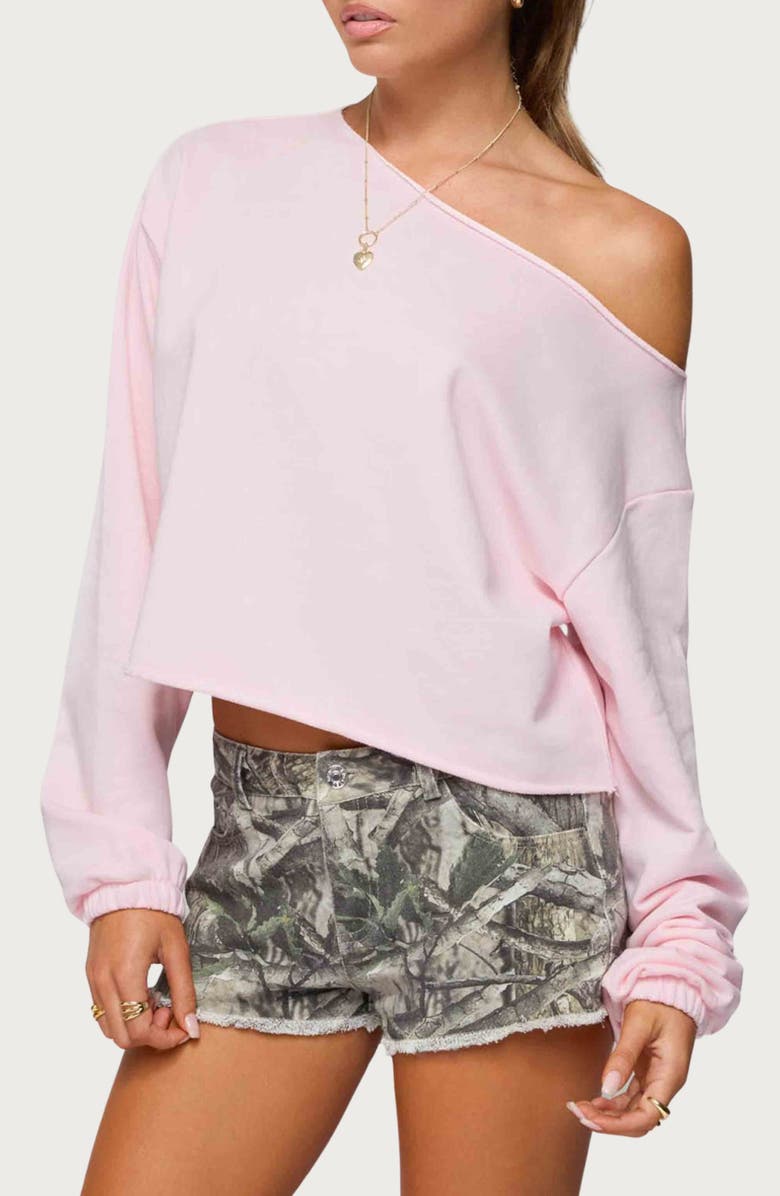EDIKTED Aveline One-Shoulder Sweatshirt, Alternate, color, Light-Pink