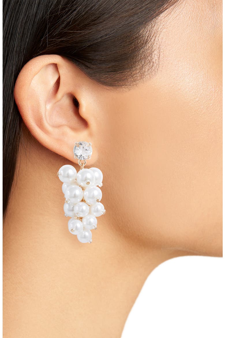 Imitation Pearl Chandelier Earrings, Alternate, color, CLEAR- WHITE- GOLD