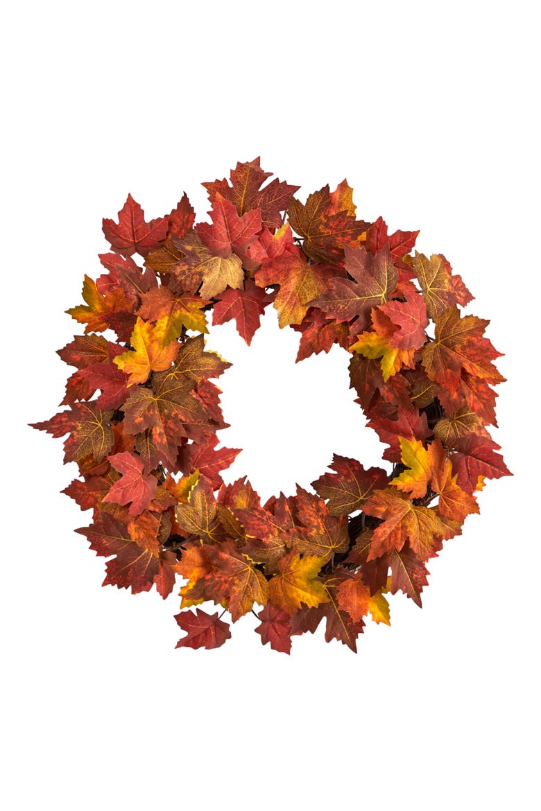 22-in Maple Leaf Artificial Wreath, Main, color, Orange