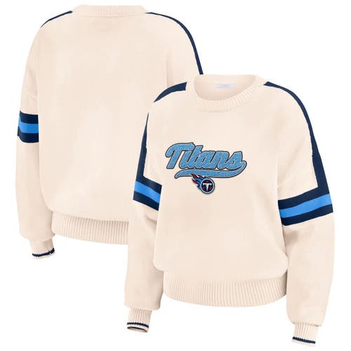 Wear By Erin Andrews Cream Tennessee Titans Stripe Pullover Sweater In White