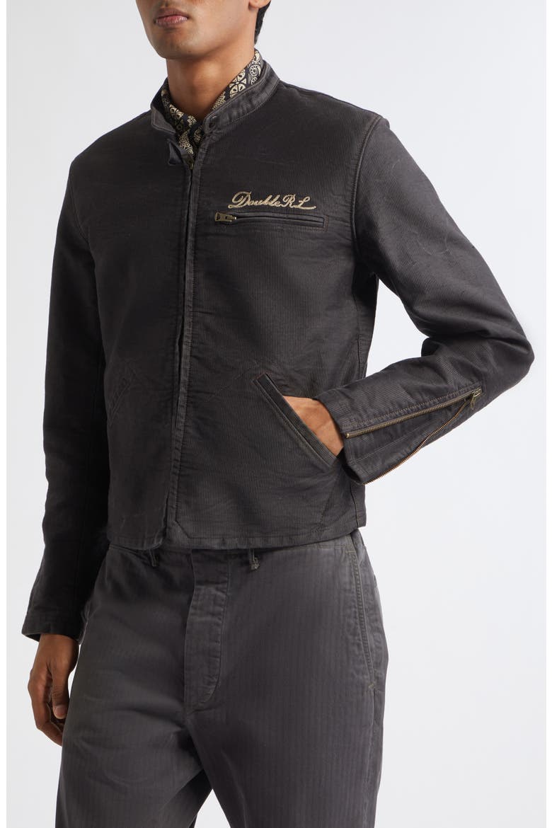 Henderson Logo Embroidered Leather Patch Corduroy Jacket, Alternate, color, VINTAGE BLACK