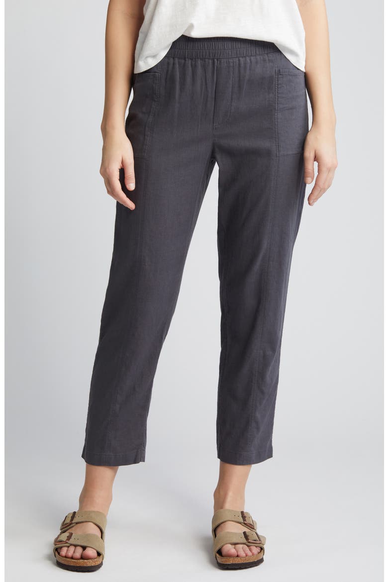 Pull-On Linen Blend Crop Pants, Main, color, GREY FORGED
