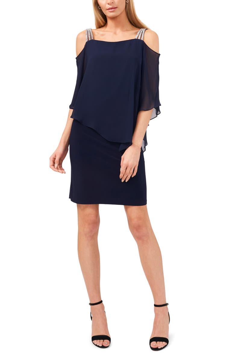 Chaus Cold Shoulder Overlay Dress, Main, color, Navy