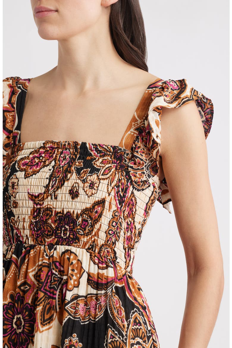Paisley Tiered Midi Sundress, Alternate, color, BROWN MULT