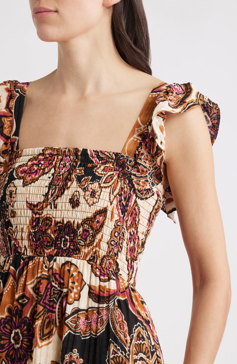 Vince Camuto Paisley Tiered Midi Sundress, Alternate, color, Brown Mult