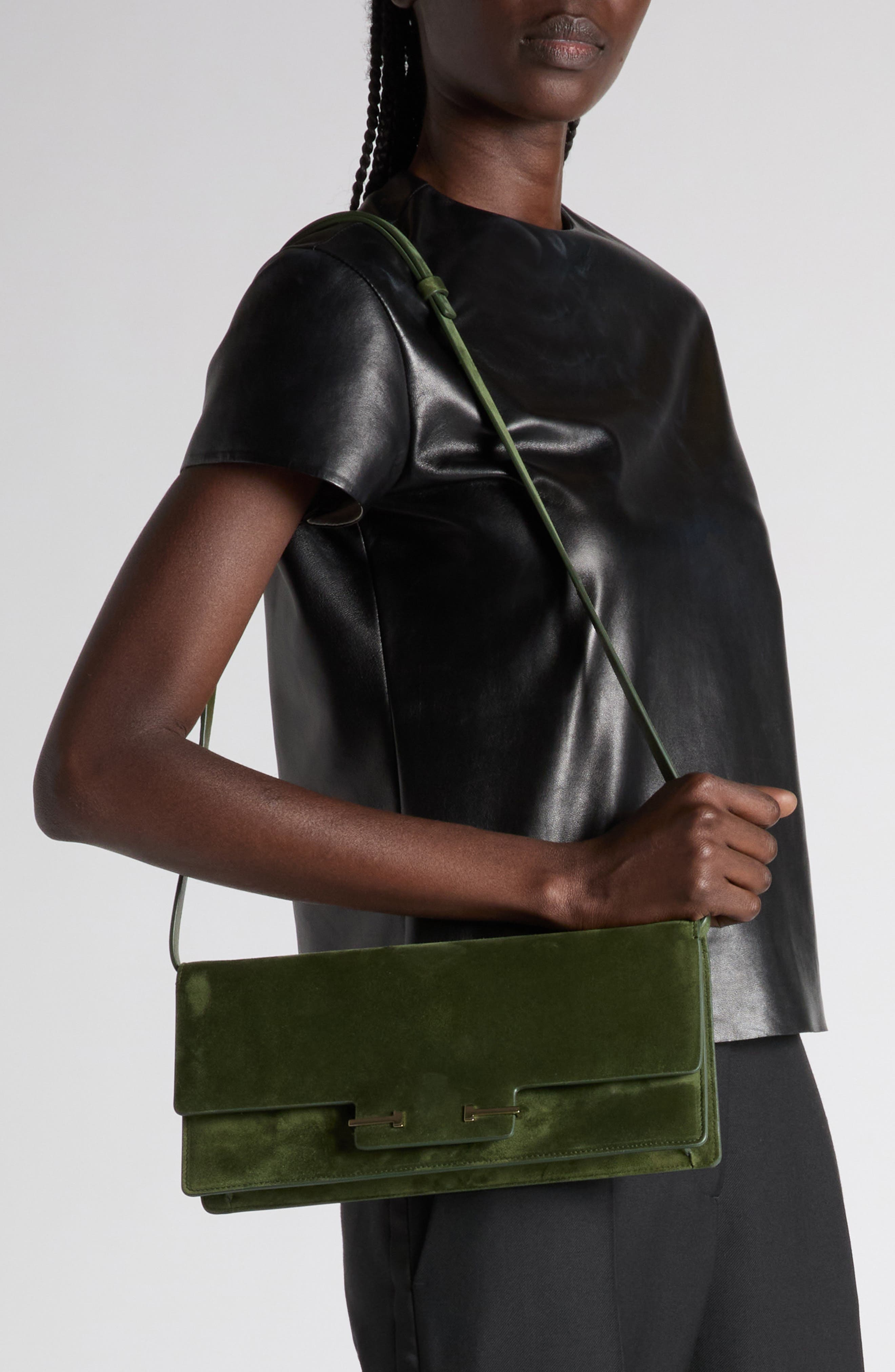 TOM FORD Suede East/West Shoulder Bag, Alternate, color, 1E018 Moss Green