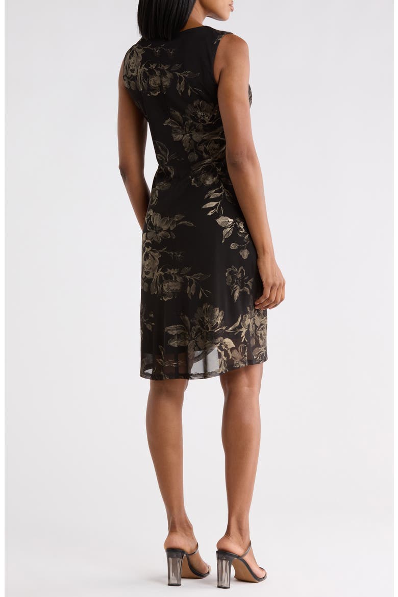 Metallic Floral Faux Wrap Dress, Alternate, color, BLACK/ GOLD