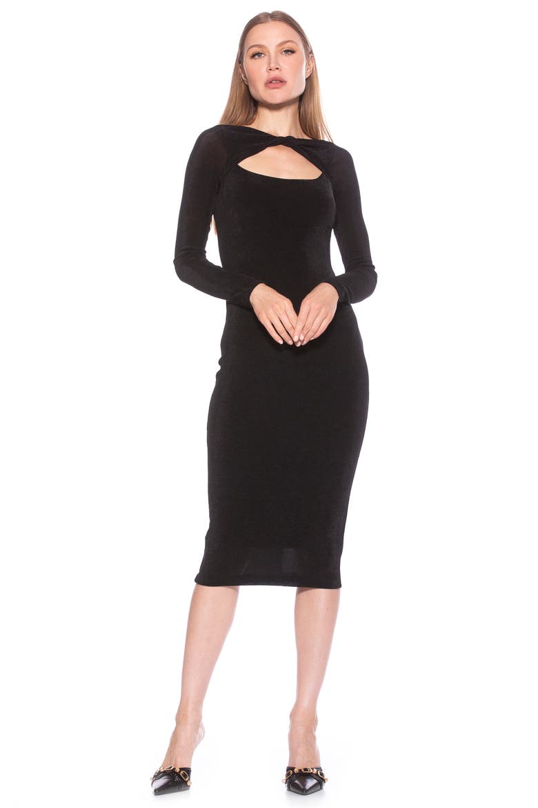 Tanya Twist Front Cutout Midi Dress, Alternate, color, BLACK