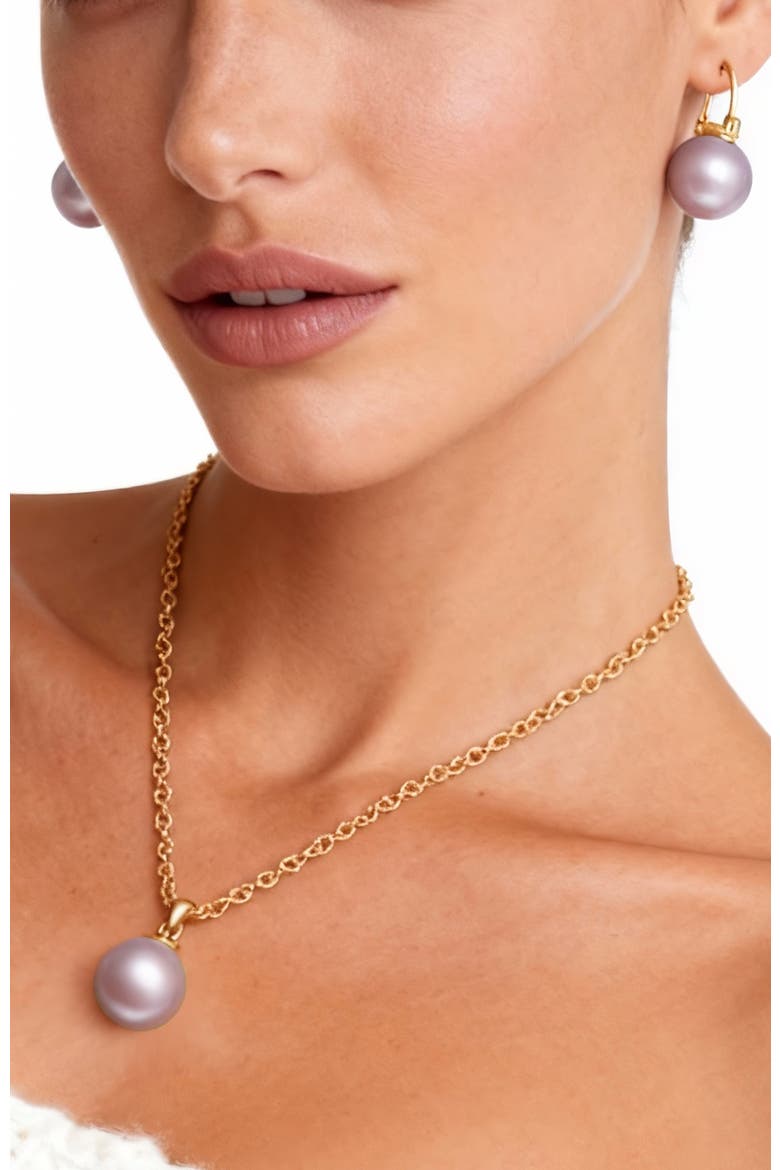 Retro Pearl Necklace & Earrings Set, Alternate, color, Pink