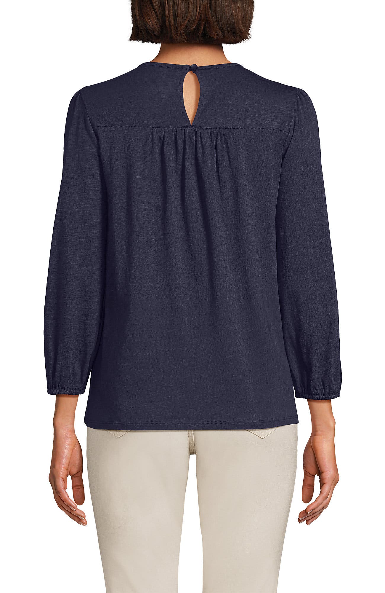 3/4 Sleeve Eyelet Mix Flowy Top - image 4