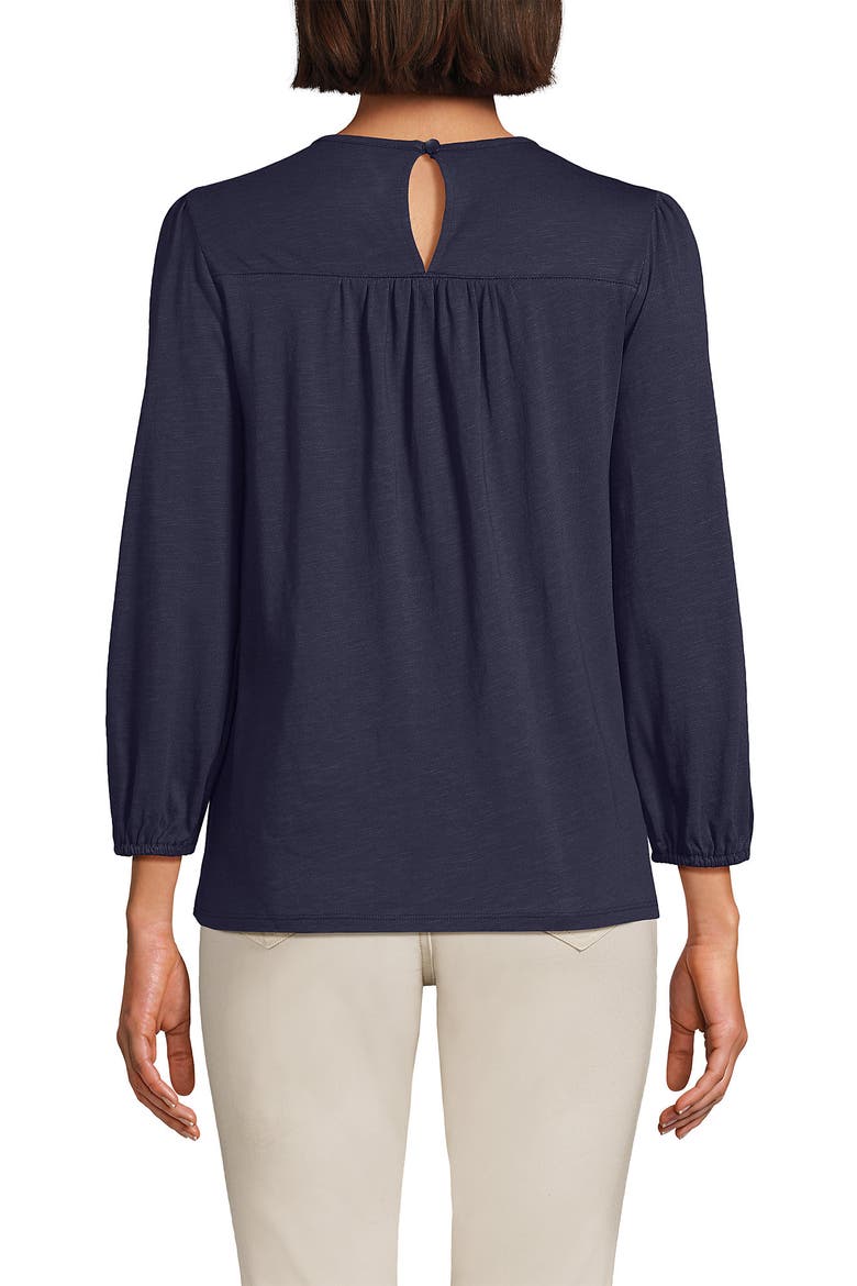 3/4 Sleeve Eyelet Mix Flowy Top, Alternate, color, Faded Navy