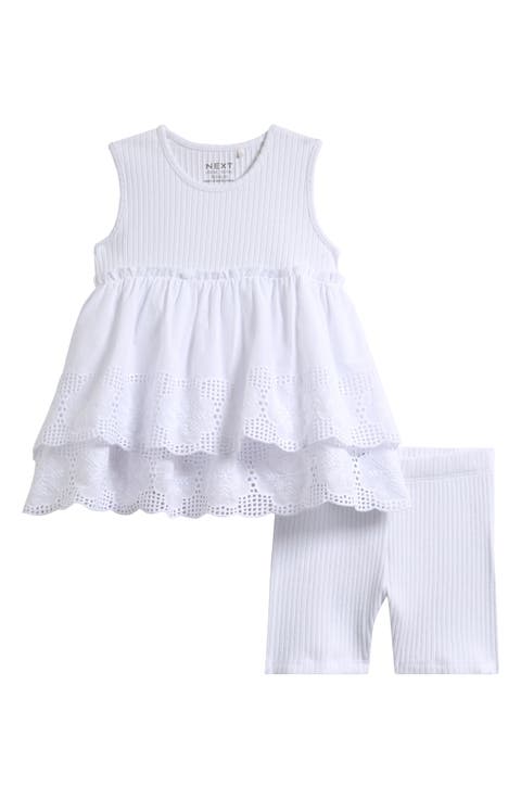 Kids' Broderie Anglaise Babydoll Tank & Ribbed Shorts Set (Little Kid)