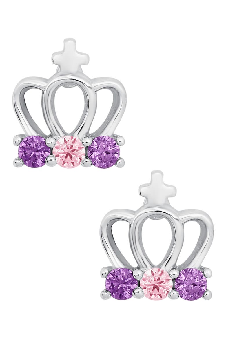 Sterling Silver & Cubic Zirconia Crown Stud Earrings, Main, color, SILVER