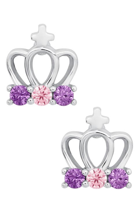 Sterling Silver & Cubic Zirconia Crown Stud Earrings (Baby)