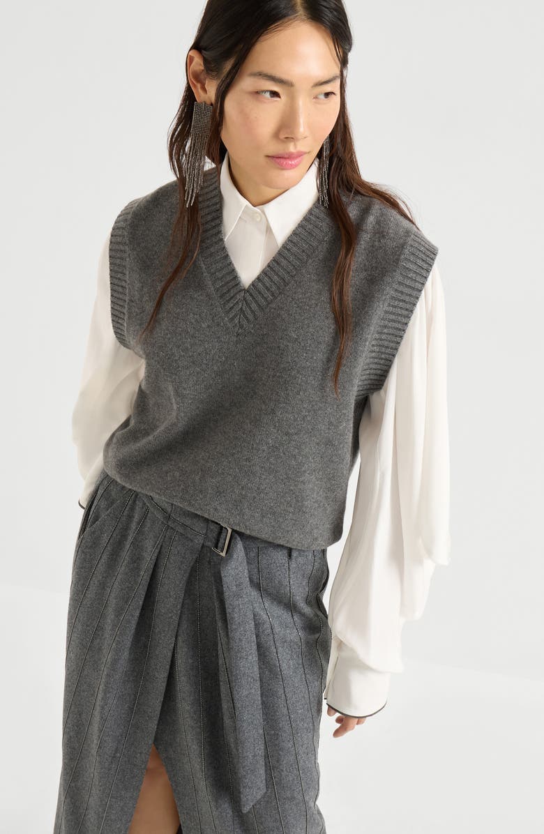 Brunello Cucinelli Cashmere knit vest, Alternate, color, Lead