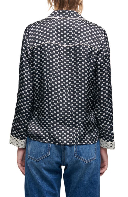 Maje Catsy Print & Piped Button-up Shirt In Blue