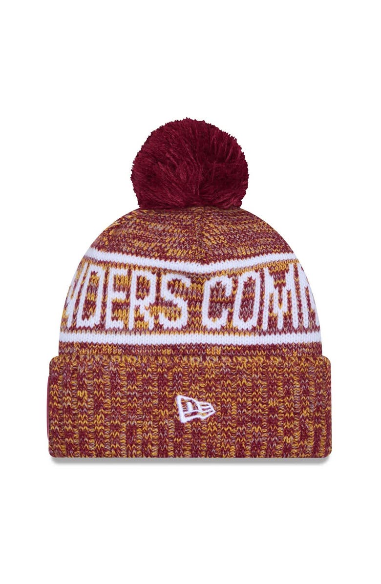 New Era Men's New Era Burgundy Washington Commanders 2025 Sideline Cold Weather Cuffed Knit Hat with Pom, Alternate, color, Burgundy
