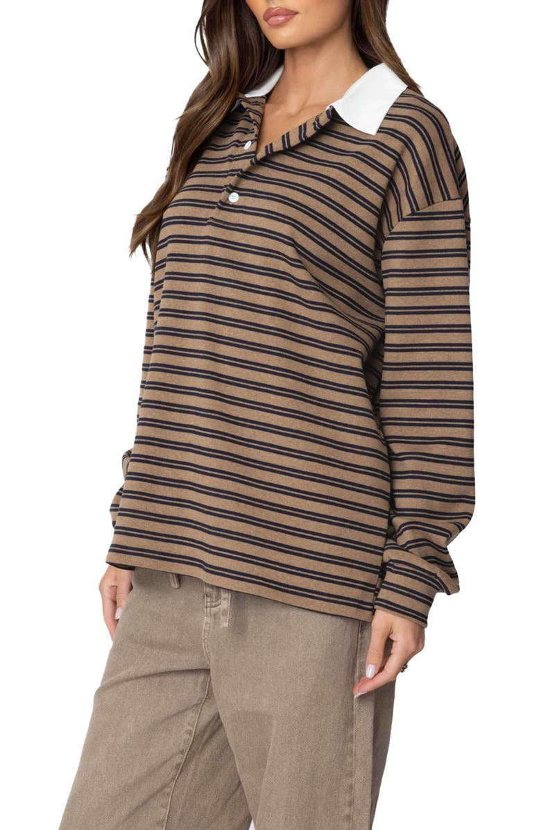 EDIKTED Stripe Long Sleeve Oversize Polo, Main, color, 