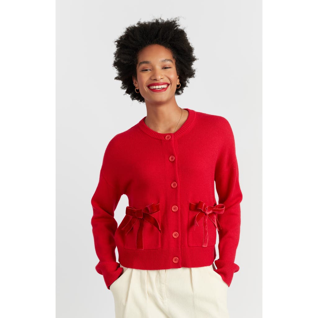 Chinti & Parker Wool-cashmere Velvet Bow Cardigan In Red