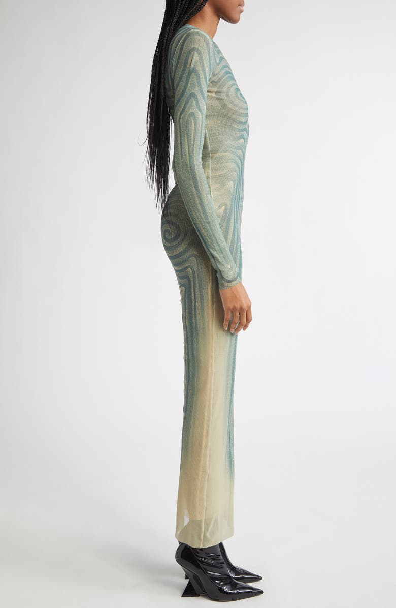 Jean Paul Gaultier Spiral Long Sleeve Mesh Dress, Alternate, color, 