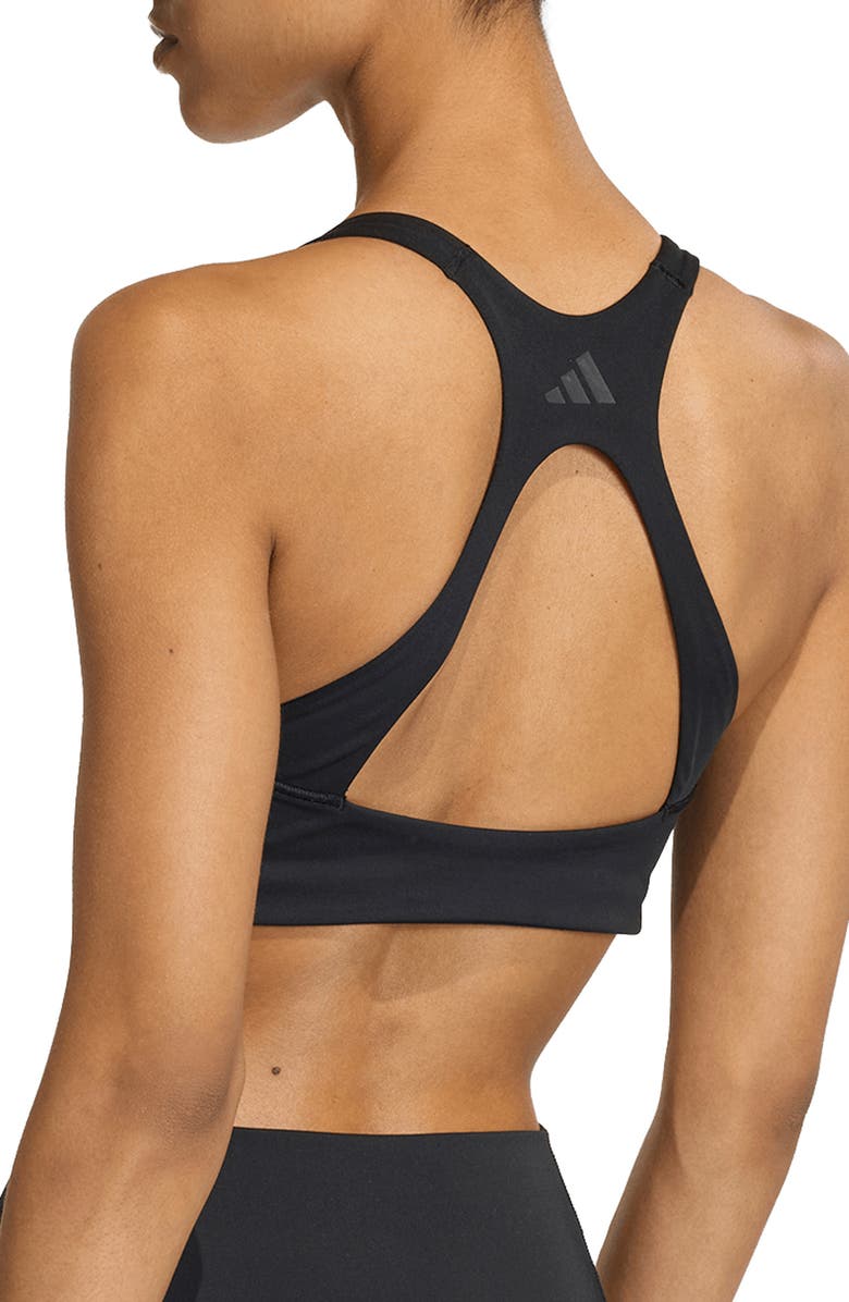 adidas Opt 3-Stripes Medium Support Sports Bra, Alternate, color, Black/ Black