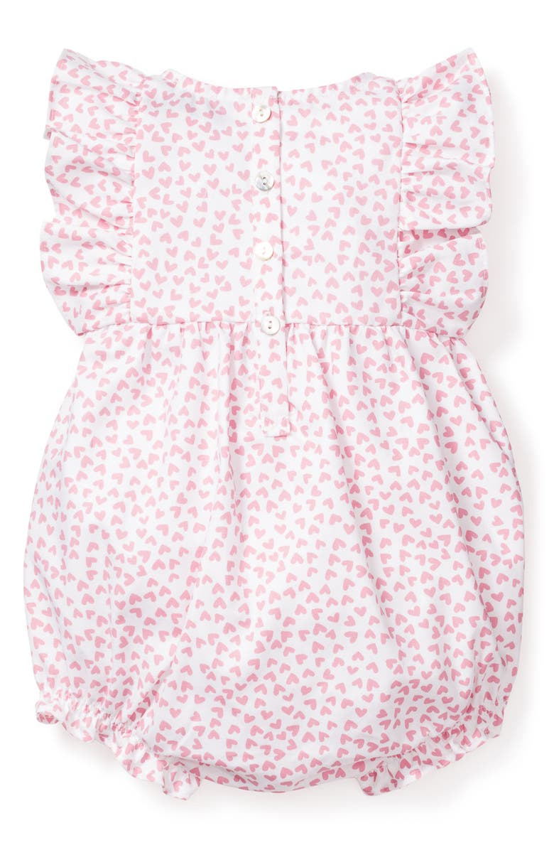 Petite Plume Heart Print Ruffle Romper, Alternate, color, Pink