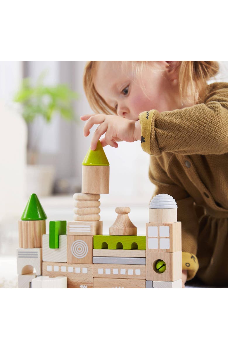 HABA Wooden Block Coburg Set - 28 Piece Building Block Set for Toddlers and Kids - Wooden Stacking Toys Made in Germany, For 18 Months and Up, Alternate, color, Green Multi
