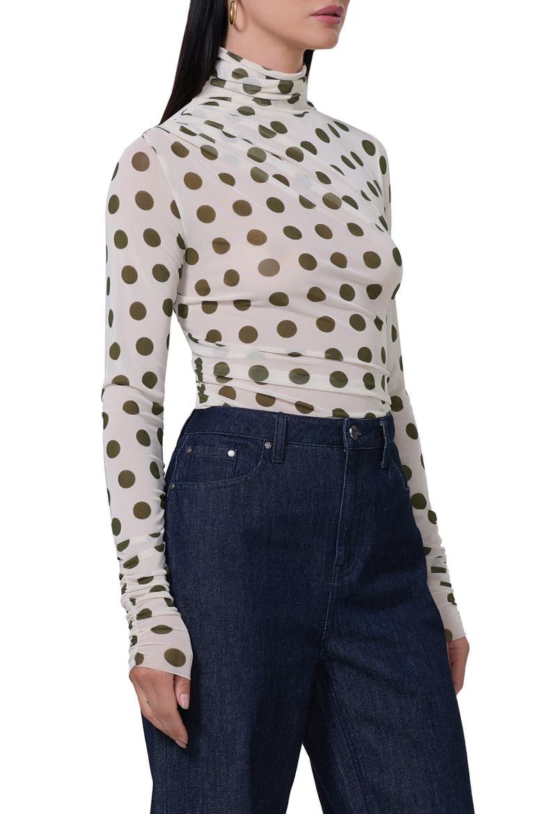 Martine Mesh Turtleneck Top, Alternate, color, BIRCH DOT
