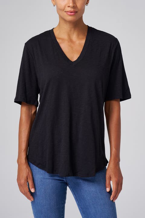 Slub Jersey V-Neck Elbow Sleeve Tee