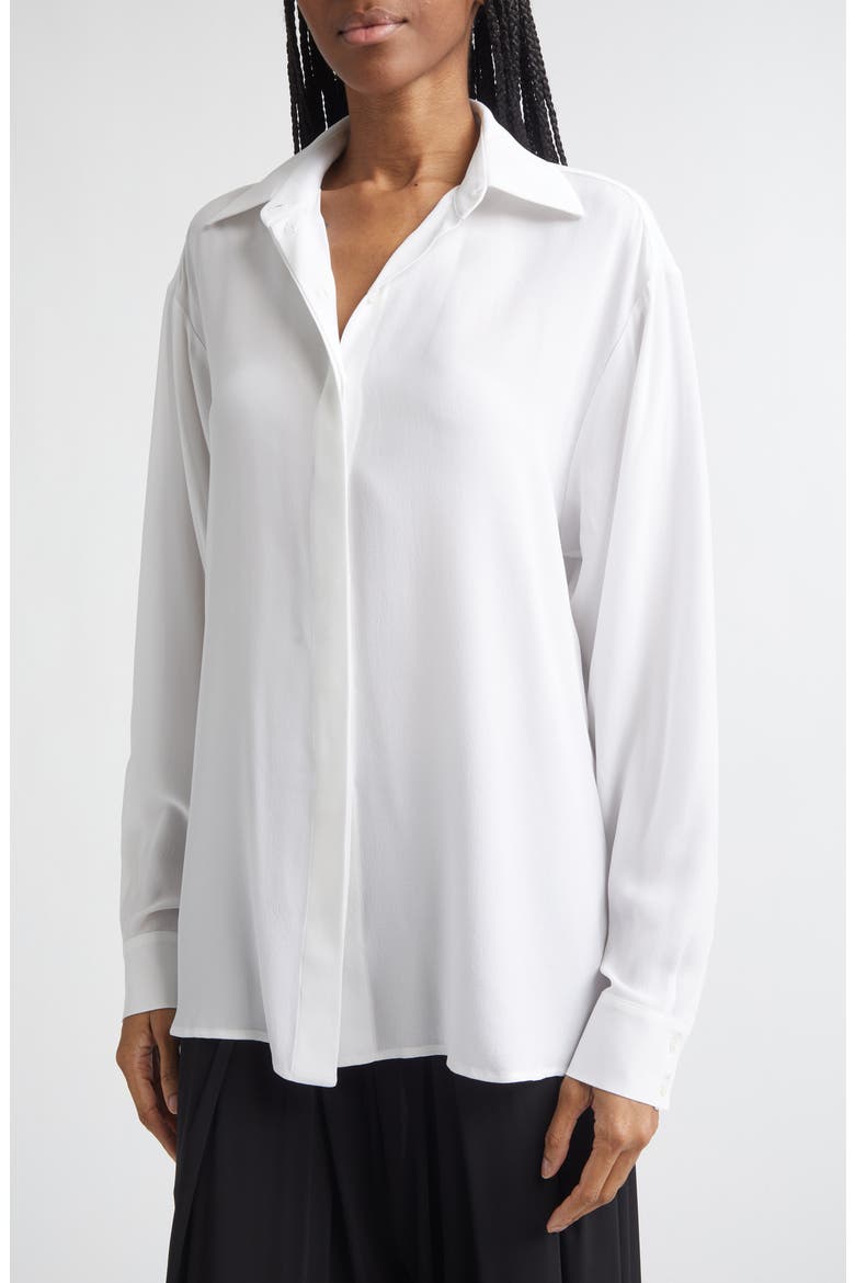 Silk Georgette Button-Up Shirt, Alternate, color, OPTIC WHITE 100